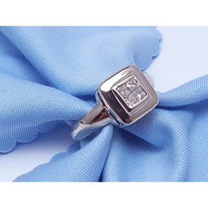 14K Karat Solid White Gold Designer Princess Cut Invisible Setting Diamond Ring